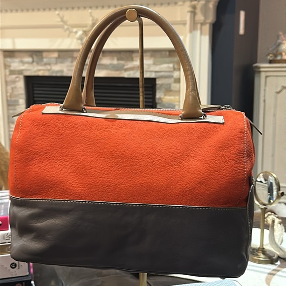 Authentic Furla Laila Bauletto Medium Satchel in Orange & Expresso Brown, EUC - Picture 2 of 16